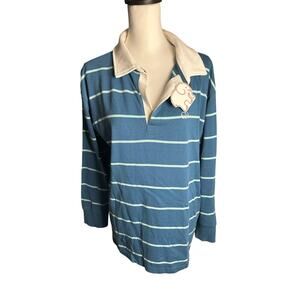 Ivory Ella Long Sleeve Polo Women's Small Blue and White